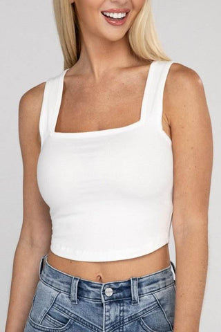 Cotton Square Neck Cropped Cami Top - Just Believe Boutique