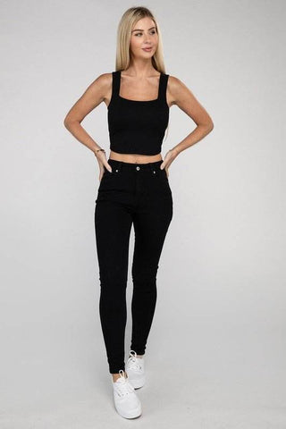 Cotton Square Neck Cropped Cami Top - Just Believe Boutique