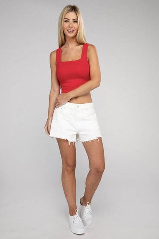 Cotton Square Neck Cropped Cami Top - Just Believe Boutique