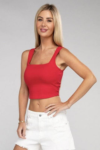 Cotton Square Neck Cropped Cami Top - Just Believe Boutique