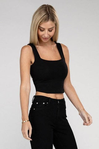 Cotton Square Neck Cropped Cami Top - Just Believe Boutique