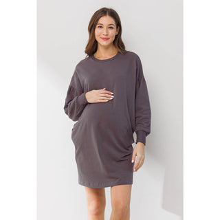 Crew Neck Sweater Dress with Pockets - Just Believe Boutique