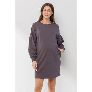Crew Neck Sweater Dress with Pockets - Just Believe Boutique