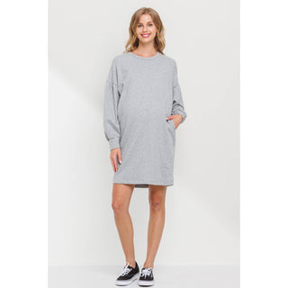 Crew Neck Sweater Dress with Pockets - Just Believe Boutique