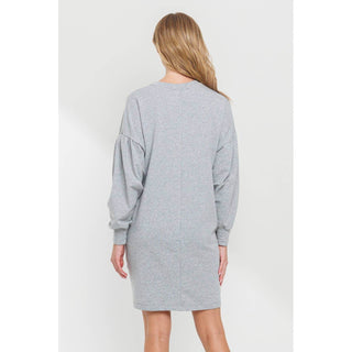Crew Neck Sweater Dress with Pockets - Just Believe Boutique