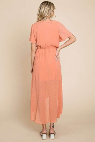 Culture Code Full Size Swiss Dot Tied Slit Short Sleeve Dress - Just Believe Boutique