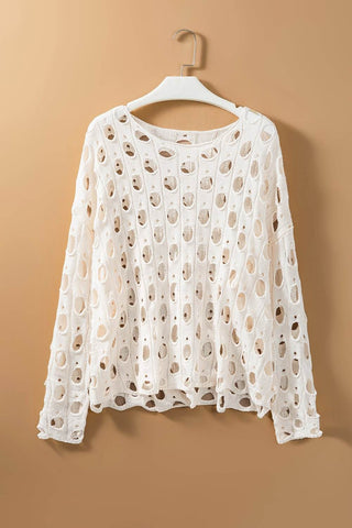 Cutout Round Neck Dropped Shoulder Knit Cover Up - Just Believe Boutique