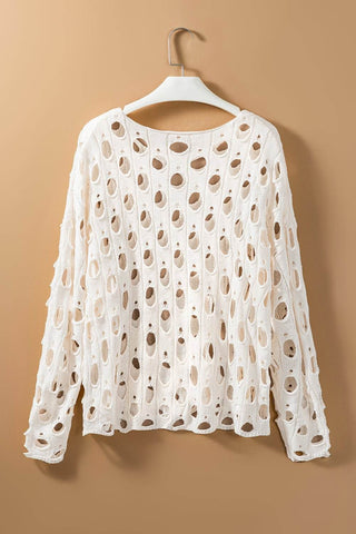 Cutout Round Neck Dropped Shoulder Knit Cover Up - Just Believe Boutique