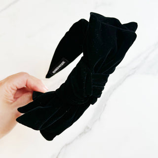 Structured Velvet Bow Headband: Black