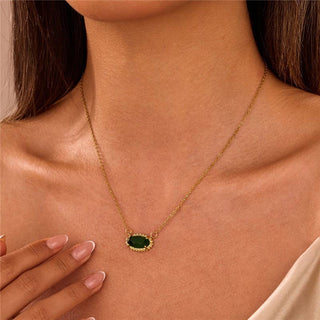 OVAL GEMSTONE CHARM PENDANT NECKLACE