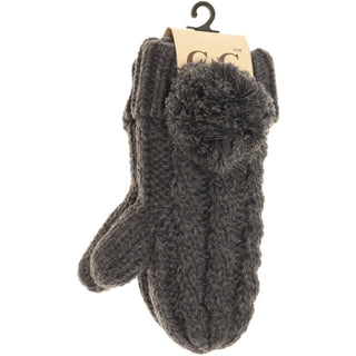 Kids CC Solid Pom Fuzzy Lined Mittens