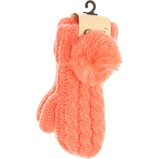 Kids CC Solid Pom Fuzzy Lined Mittens