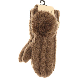 Kids CC Solid Pom Fuzzy Lined Mittens