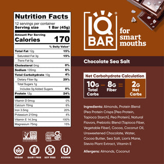 IQBAR - IQBAR Chocolate Sea Salt | Brain + Body Keto Protein Bars