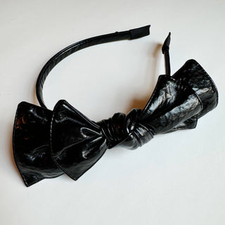 Patent Double Bow Headband: Pink