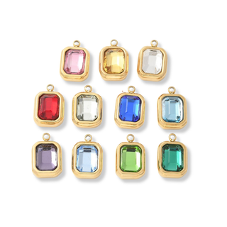The Charm Bar Company - Gold Emerald Cut Assorted Gemstone Charm | Waterproof Stainless Steel