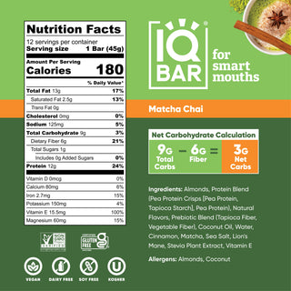 IQBAR - IQBAR Matcha Chai | Brain + Body Keto Protein Bars
