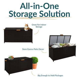 Sunnydaze Decor - Resin Wicker Storage Deck Box with Handles - Black