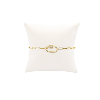 The Charm Bar Company - Gold Ashley (Box) Paperclip Chain Charm Bracelet with Clear Cubic Zirconia Small Gabi Carabiner