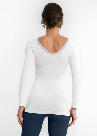 Lace Trim Long Sleeve: White