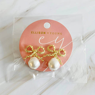 Dangle Pearl Antique Bow Earrings - Just Believe Boutique