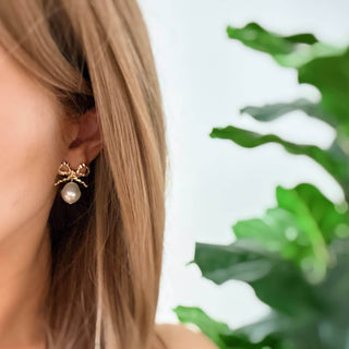 Dangle Pearl Antique Bow Earrings - Just Believe Boutique