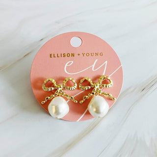 Dangle Pearl Antique Bow Earrings - Just Believe Boutique