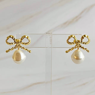 Dangle Pearl Antique Bow Earrings - Just Believe Boutique