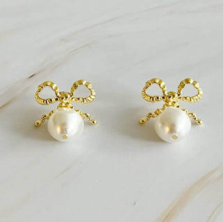Dangle Pearl Antique Bow Earrings - Just Believe Boutique