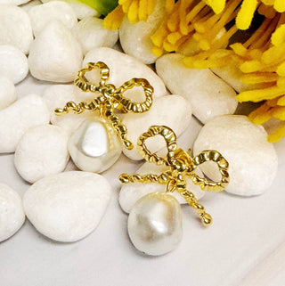 Dangle Pearl Antique Bow Earrings - Just Believe Boutique