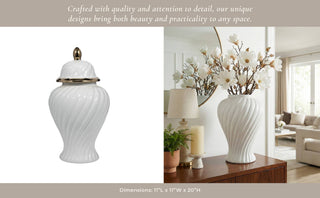 Sagebrook Home - Decorative Jar - White Ceramic Swirl Tall Lidded, 20 in.