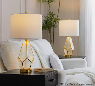 LumiSource Geo Rain Glass Table Lamp Set in Gold