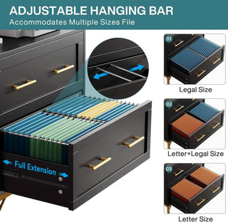 ShipItFurniture - Black Gold 2 Drawer Lateral File Cabinet For Home Office