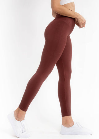 Elietian Ribbed High Waist Leggings in Cherry Cola, side view