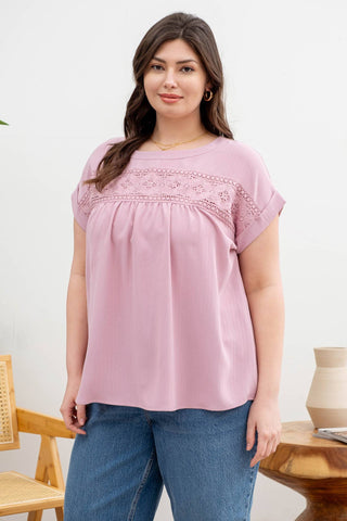 PLUS FLORAL EYELET LACE TOP: BLUE