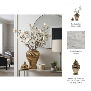 Sagebrook Home - Decorative Jar - Gold Ceramic Swirl Tall Lidded, 20 in.