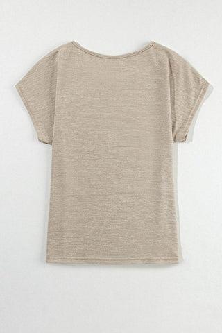 Decorative Button Graphic Round Neck Short Sleeve T-Shirt - Just Believe Boutique