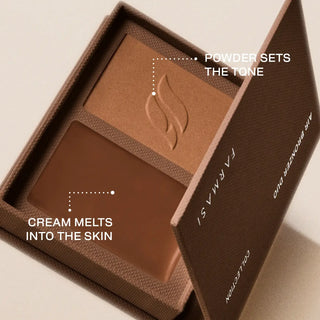 Air Bronzer Duo open with two bronzer shade pans for an even, natural tone