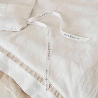 Olliix - Refined Embroidered Linen Blend Duvet Cover Set, White/Gold