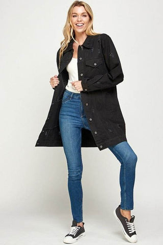 DENIM 3/4 QUARTER JACKETS DISTRESSED WASHED - Just Believe Boutique