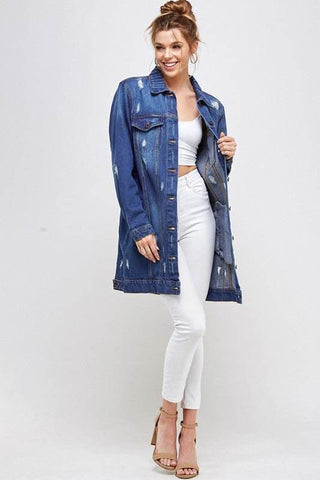 DENIM 3/4 QUARTER JACKETS DISTRESSED WASHED - Just Believe Boutique