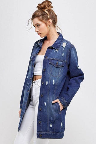 DENIM 3/4 QUARTER JACKETS DISTRESSED WASHED - Just Believe Boutique