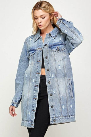 DENIM 3/4 QUARTER JACKETS DISTRESSED WASHED - Just Believe Boutique