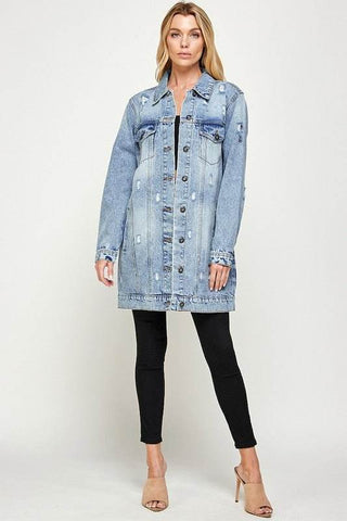 DENIM 3/4 QUARTER JACKETS DISTRESSED WASHED - Just Believe Boutique