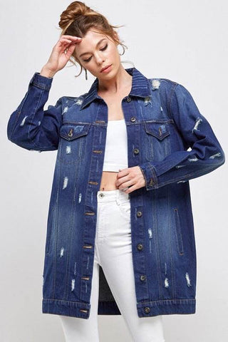 DENIM 3/4 QUARTER JACKETS DISTRESSED WASHED - Just Believe Boutique
