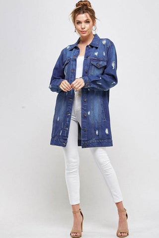DENIM 3/4 QUARTER JACKETS DISTRESSED WASHED - Just Believe Boutique