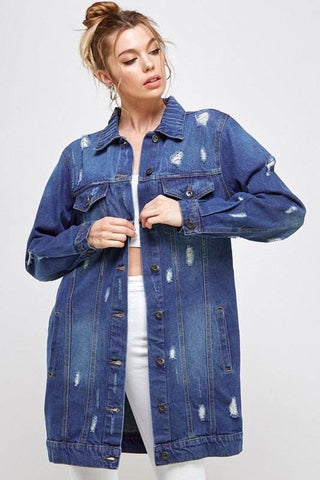 DENIM 3/4 QUARTER JACKETS DISTRESSED WASHED - Just Believe Boutique