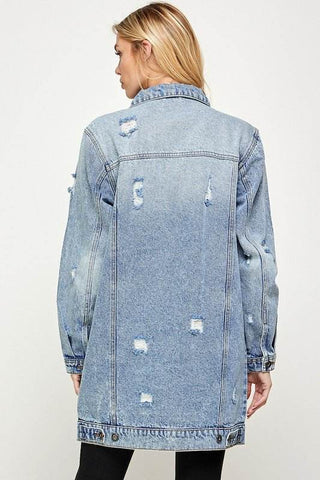 DENIM 3/4 QUARTER JACKETS DISTRESSED WASHED - Just Believe Boutique