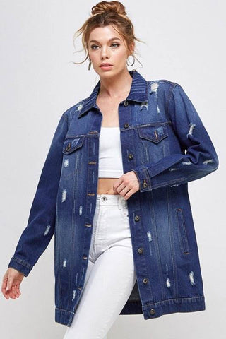 DENIM 3/4 QUARTER JACKETS DISTRESSED WASHED - Just Believe Boutique