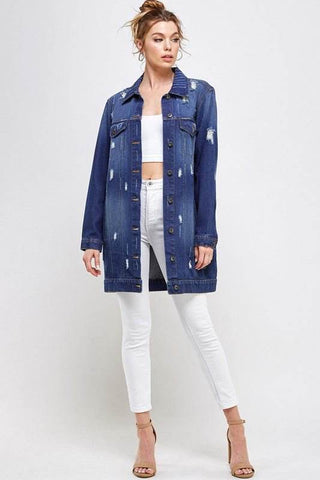 DENIM 3/4 QUARTER JACKETS DISTRESSED WASHED - Just Believe Boutique